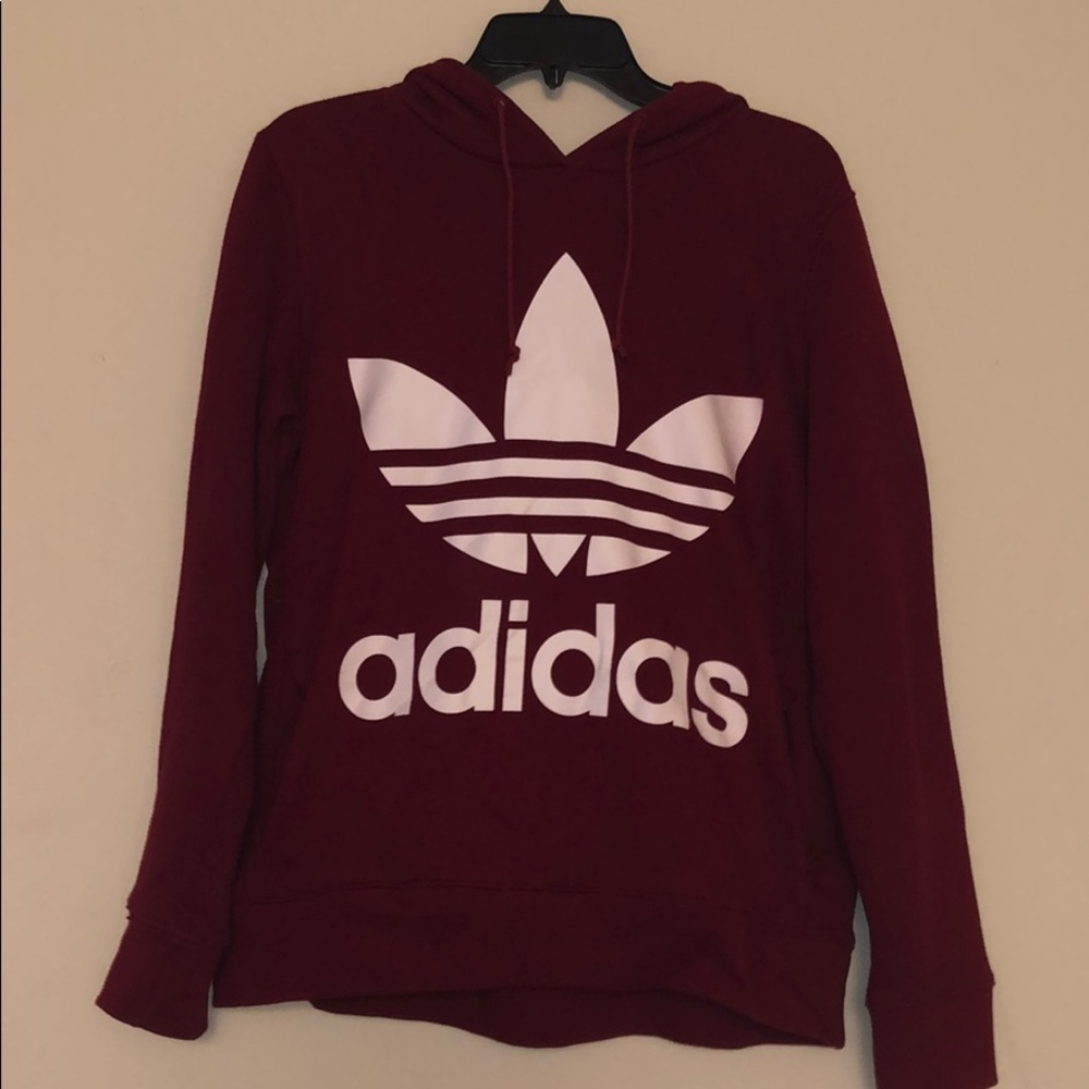 Burgundy Adidas treefoil hoodie size small worn 1x